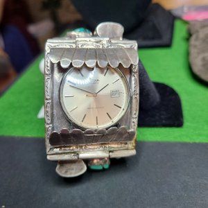 VINTAGE STERLING, BEAR CLAWS & TURQUOISE WATCH